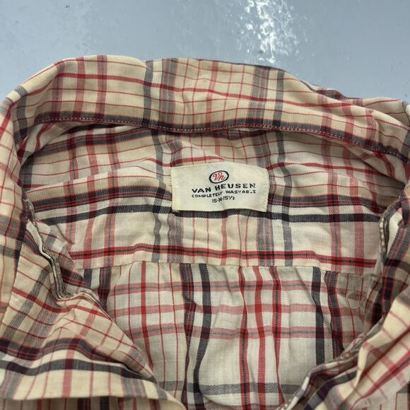 Vintage 60s Van Heusen White Plaid Cotton Loop Collar - Picture 5 of 5